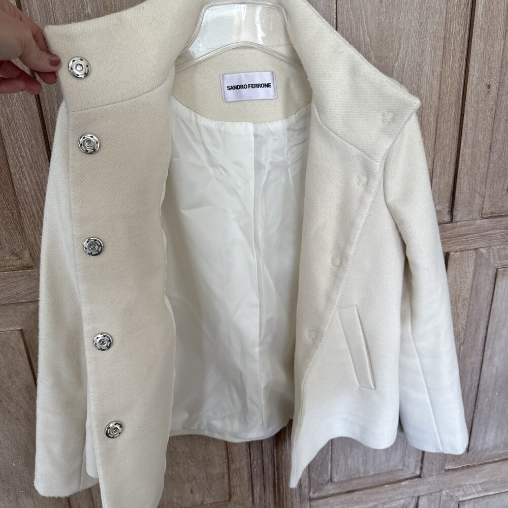 Sandro Ferrone Italian Ivory Cream Peacoat Jacket Womens EU 42 Made Italy Size M - Picture 6 of 8